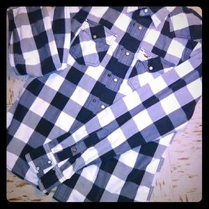 Mens Western-style Blue Plaid Shirt by Hollister